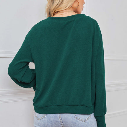 Double Take Round Neck Dropped Shoulder Pullover Sweater