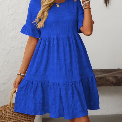 Mandy Ruffled Ruched Round Neck Half Sleeve Dress