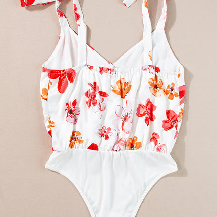 Tied Printed Surplice Sleeveless Bodysuit