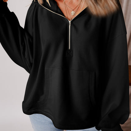 Pocketed Half Zip Dropped Shoulder Hoodie