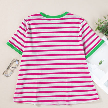 Striped Round Neck Short Sleeve T-Shirt