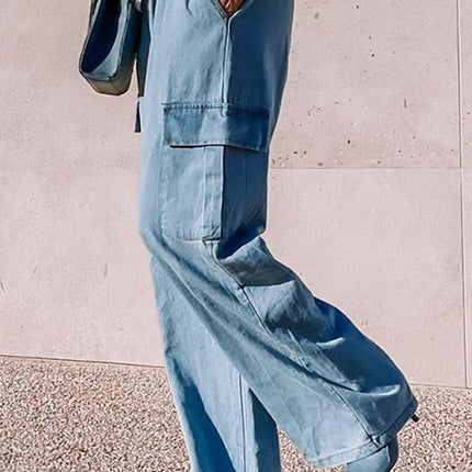 Drawstring Cargo Pocket Wide Leg Jeans