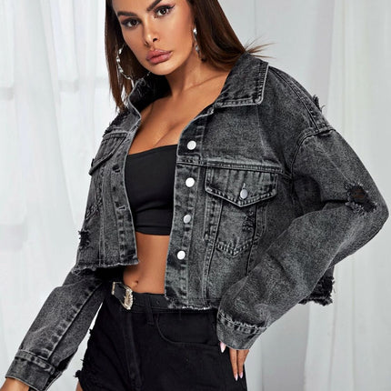 Dropped Shoulder Collared Neck Denim Jacket