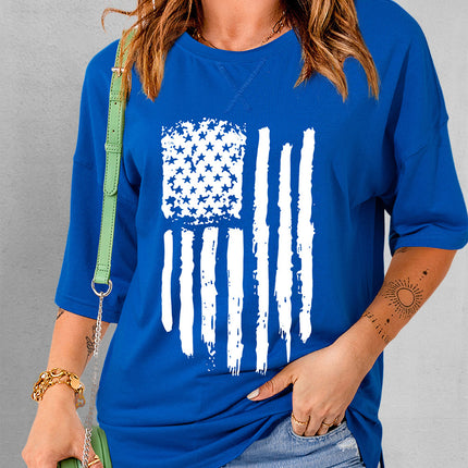 US Flag Round Neck Short Sleeve T-Shirt