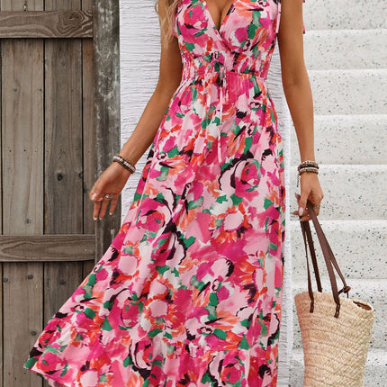 Ruffled Smocked Printed Sleeveless Dress