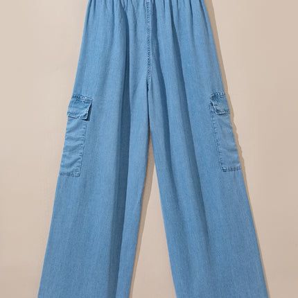 Drawstring Cargo Pocket Wide Leg Jeans