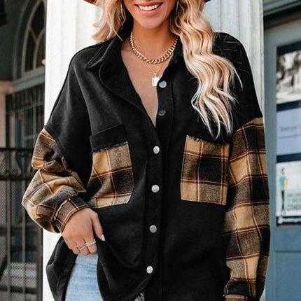 Plaid Button Up Shacket with Chest Pockets