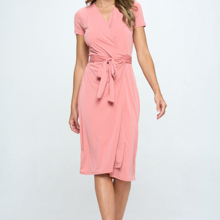 RENEE C Tie Front Surplice Short Sleeve Dress