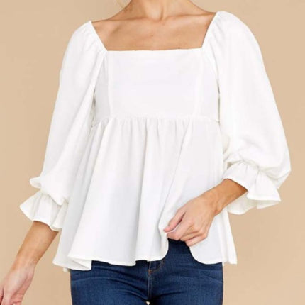 Smocked Square Neck Flounce Sleeve Blouse