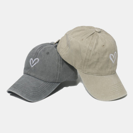 Embroidered Heart Washed Cotton Baseball Cap