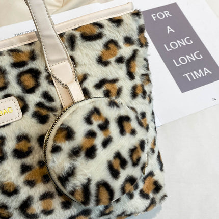 Leopard Faux Fur Tote Bag with Coin Purse