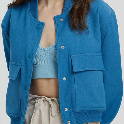Pocketed Snap Down Baseball Collar Jacket