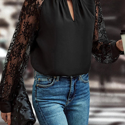 Cutout Lace Detail Long Sleeve Blouse