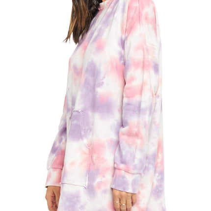 Pocketed Tie-Dye Round Neck Long Sleeve Dress