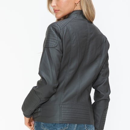 Snobbish Faux Leather Biker Jacket with Side Zip Pockets