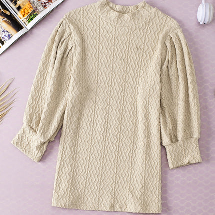 Textured Mock Neck Three-Quarter Sleeve Top