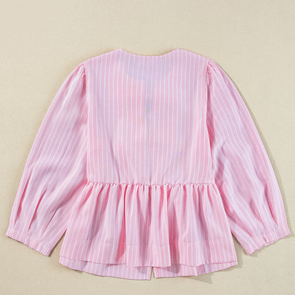 Tied Bow Striped Round Neck Blouse