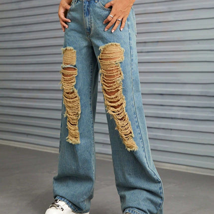 Distressed Wide Leg Jeans with Pockets