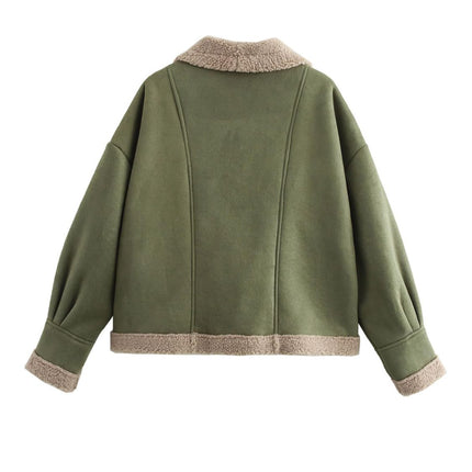 Fuzzy Collared Neck Long Sleeve Jacket