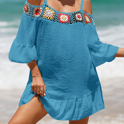 Crochet Cold Shoulder Three-Quarter Sleeve Cover Up