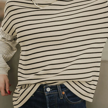 Striped Round Neck Dropped Shoulder Top