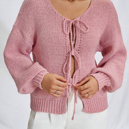 Tied Long Sleeve Dropped Shoulder Cardigan