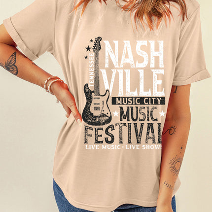 Letter Graphic Round Neck Short Sleeve T-Shirt - Vickie Lynn's