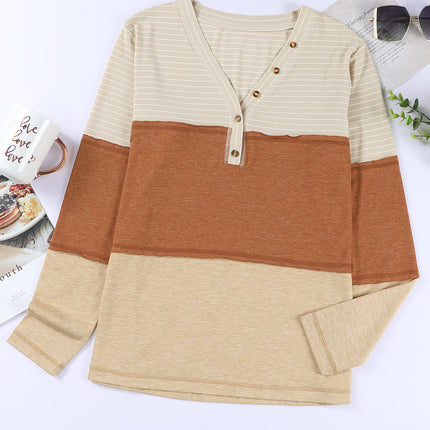 Color Block V-Neck Long Sleeve Top