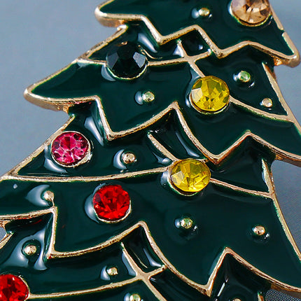 Alloy Inlaid Rhinestone Christmas Tree Earrings