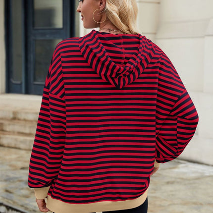 Drawstring Contrast Striped Long Sleeve Hoodie