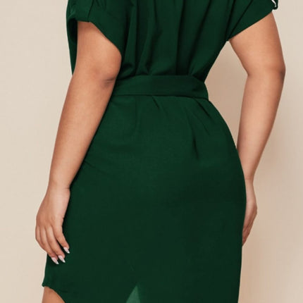 Plus Size Notched Tie Waist Mini Dress