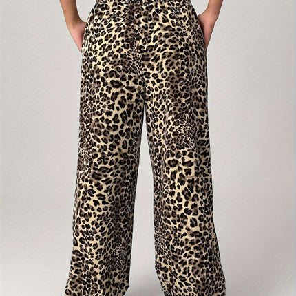 Leopard Wide Leg Pants with Pockets