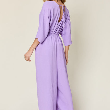 Double Take Full Size Half Sleeve Wide Leg Jumpsuit