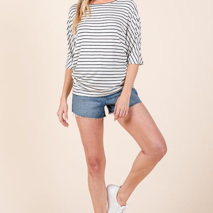 BOMBOM Striped Boat Neck Dolman Sleeve Top