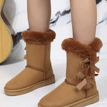 Bow Thermal Faux Fur Suede Boots