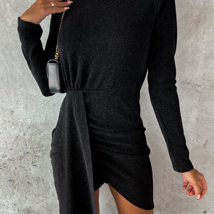 Heathered Mock Neck Long Sleeve Mini Dress