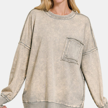 Zenana Exposed Seam Round Neck Dropped Shoulder Sweatshirt