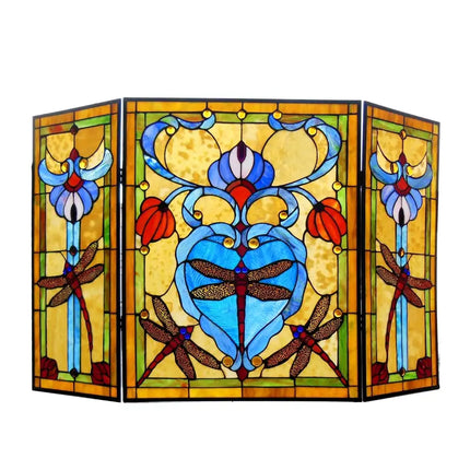 "ZYGO" Tiffany-style Dragonfly 3pcs Folding Fireplace Screen