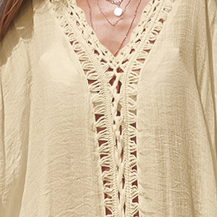 Cutout V-Neck Three-Quarter Sleeve Cover Up