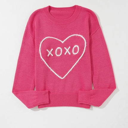 XOXO Round Neck Drop Shoulder Sweater