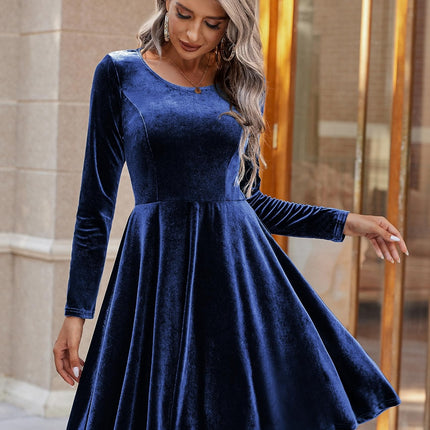 Round Neck Long Sleeve Knee Length Dress