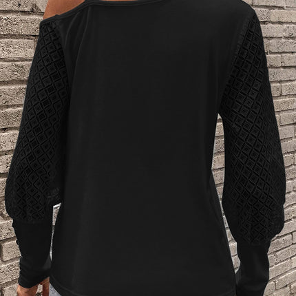 Asymmetrical Neck Lace Long Sleeve T-Shirt