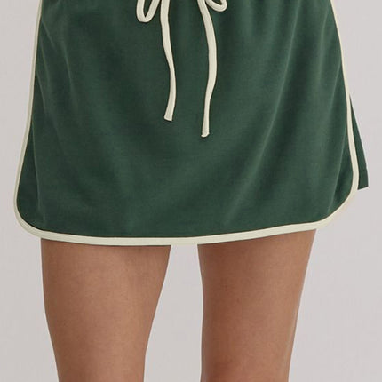 Contrast Trim Round Neck Top and Skort Set