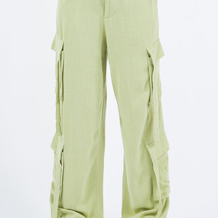 American Bazi Linen Wide Leg Cargo Pants