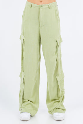 American Bazi Linen Wide Leg Cargo Pants