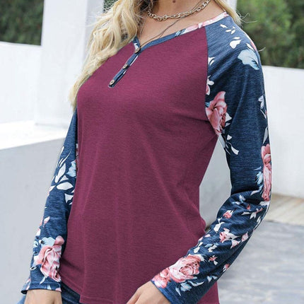 V-Neck Floral Long Sleeve T-Shirt