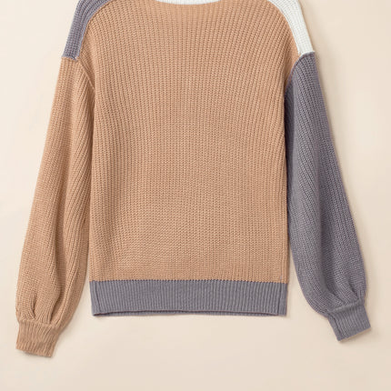 Color Block Round Neck Drop Shoulder Sweater