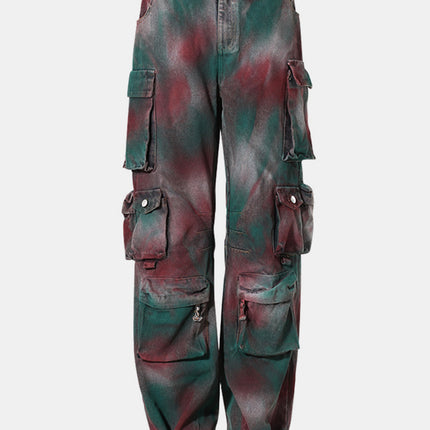 Spray-Painted Wide Leg Cargo Jeans