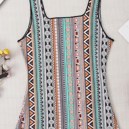 Printed Square Neck Wide Strap Tank