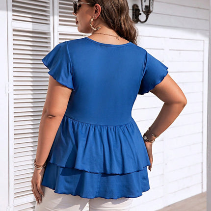 Plus Size V-Neck Flutter Sleeve Blouse